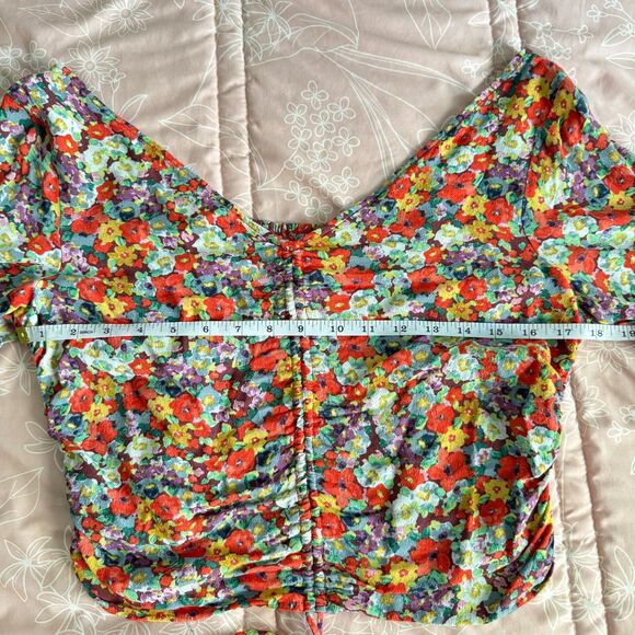 Floral Print Blouse With Drawstring Long Balloon Sleeves Size Large H&M - Picture 5 of 9